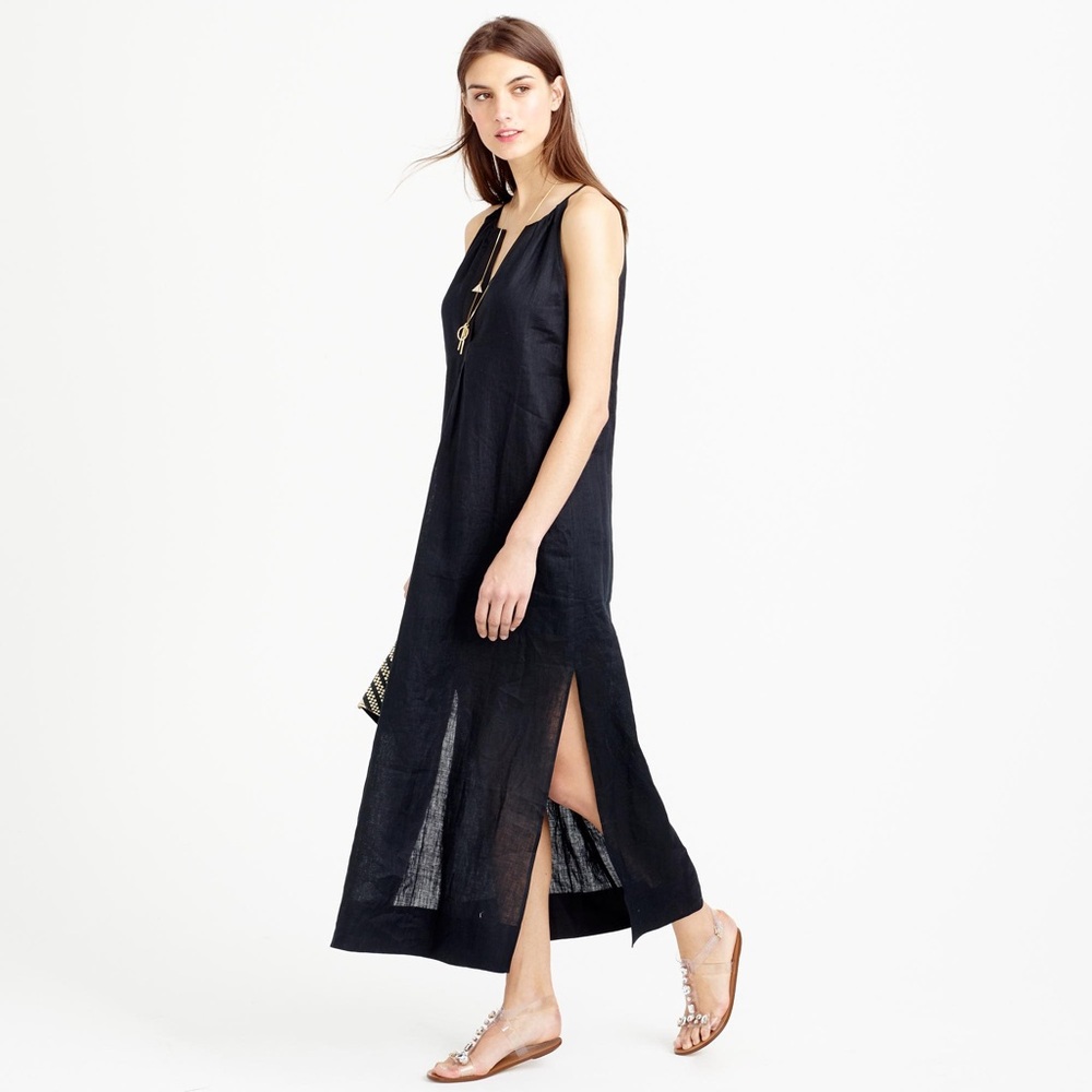 J. Crew Ella 100% linen halter maxi dress, black, size XS